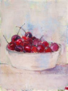 Cherries painting, acrylic on canvas by artist Neva Bergemann