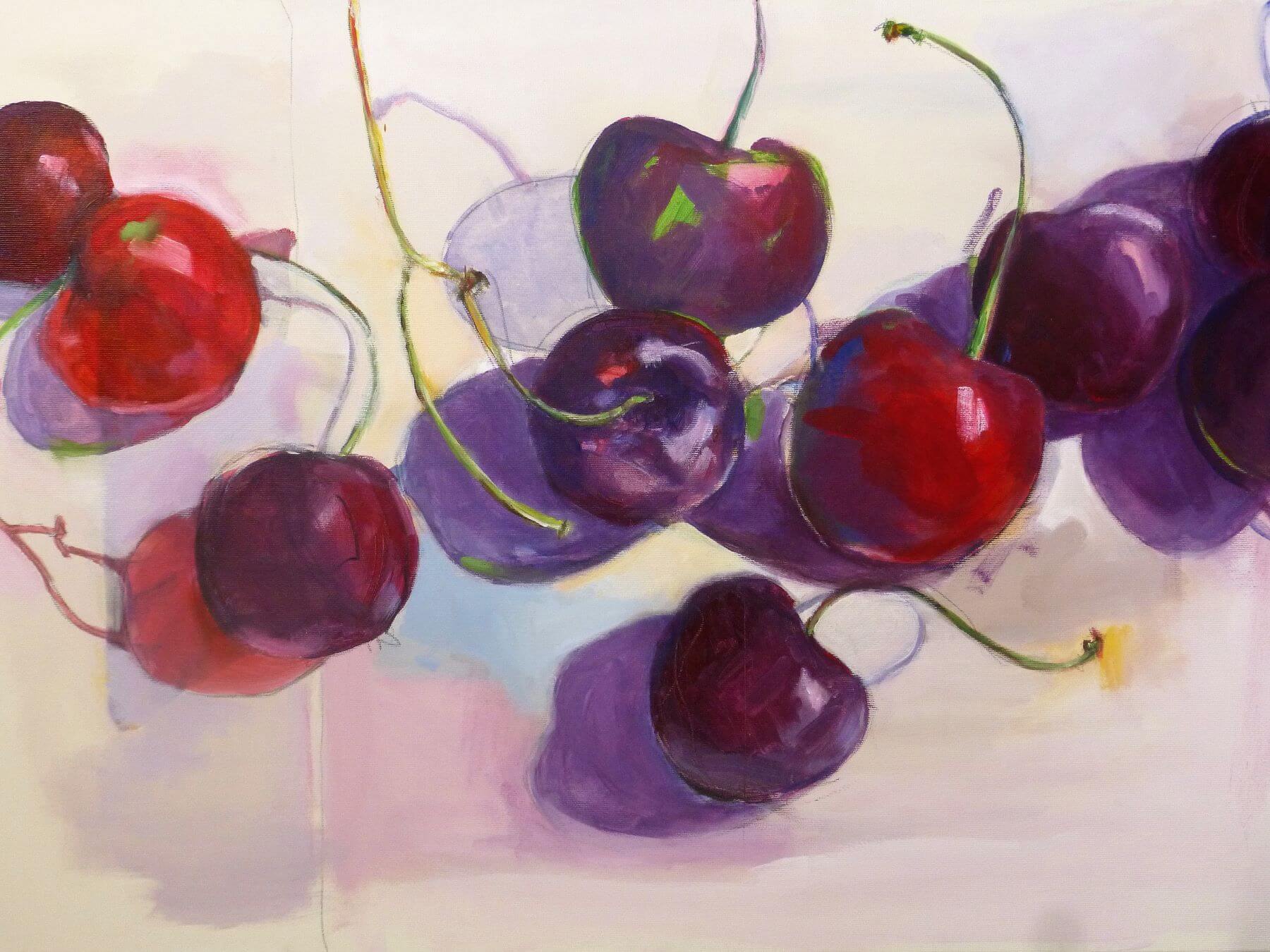 Cherries Painting Acrylic on Canvas by artist Neva Bergemann