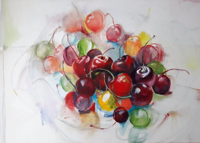 Cherry Bouquet - painting, acrylic on canvas by artist Neva Bergemann