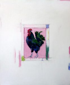 Pink Cockerel - painting, acrylic on canvas by artist Neva Bergemann