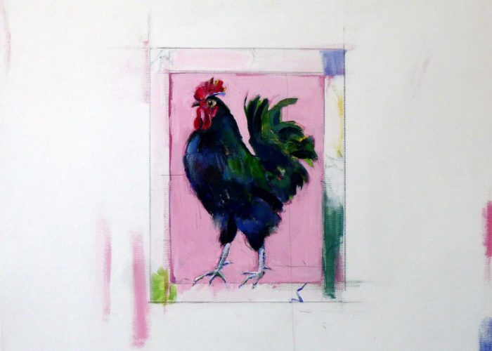 Pink Cockerel - painting, acrylic on canvas by artist Neva Bergemann
