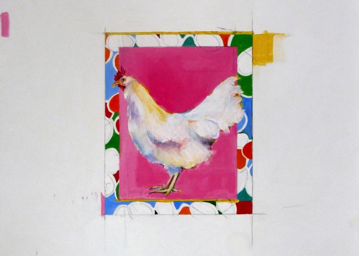 Pink Hen - painting, acrylic on canvas by artist Neva Bergemann