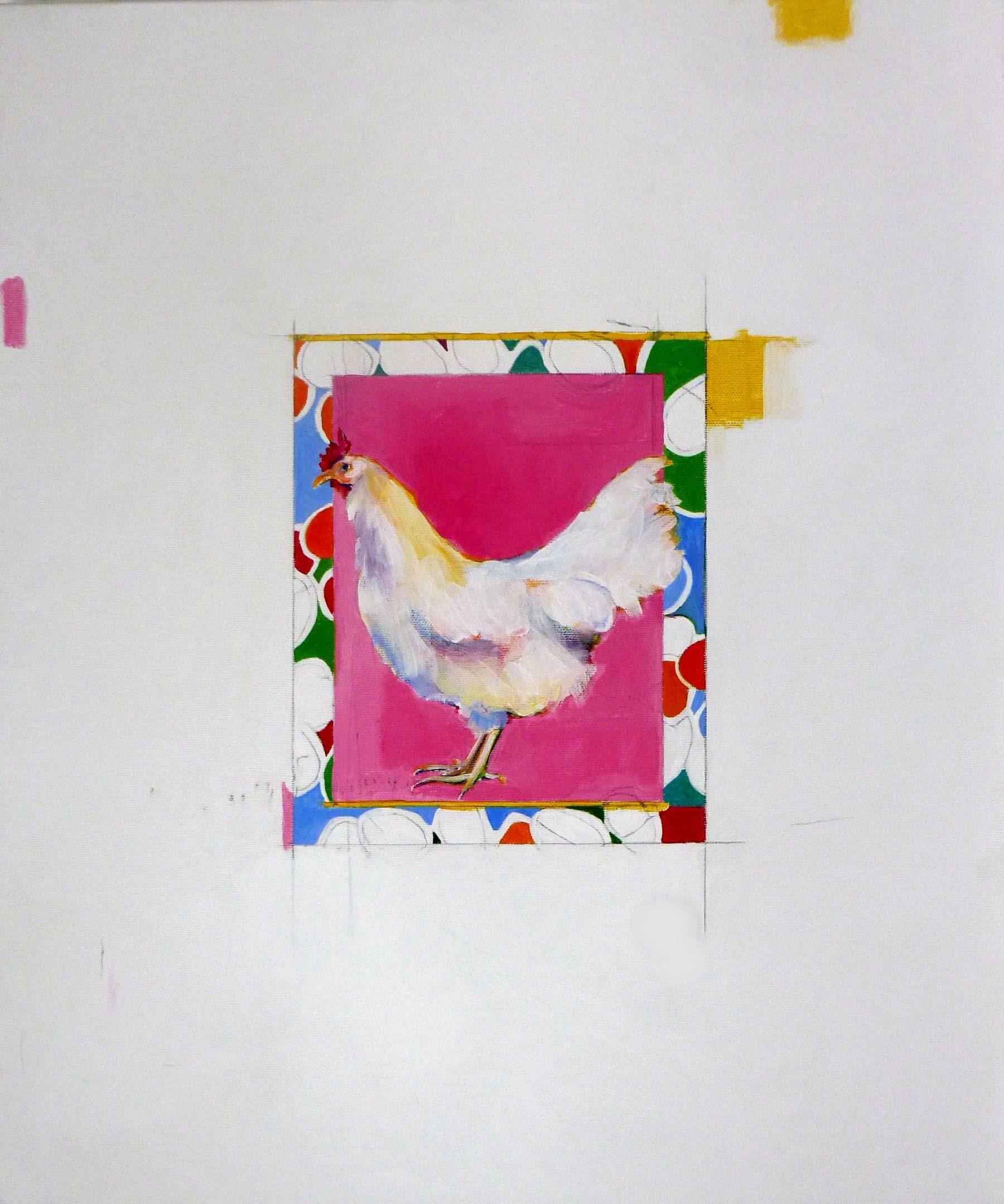 Pink Hen - painting, acrylic on canvas by artist Neva Bergemann