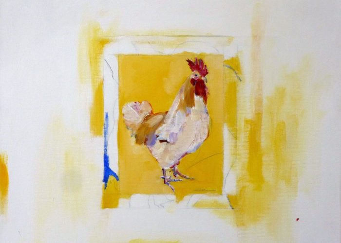 Yellow Cockerel - painting, acrylic on canvas by artist Neva Bergemann